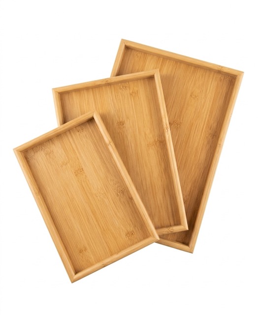 3 Pcs Bamboo Tray Set